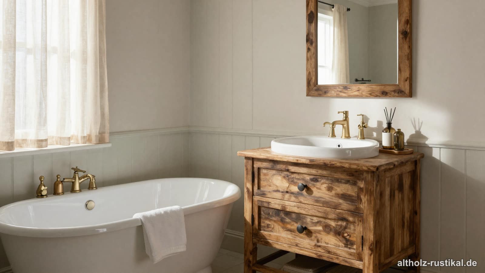 Badezimmer Landhausstil Altholz rustikal weiß