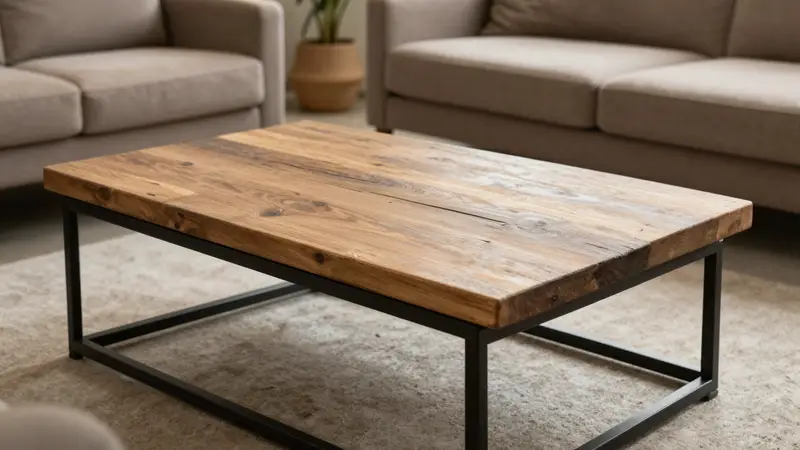 Couchtisch aus Altholz mit Metallgestell